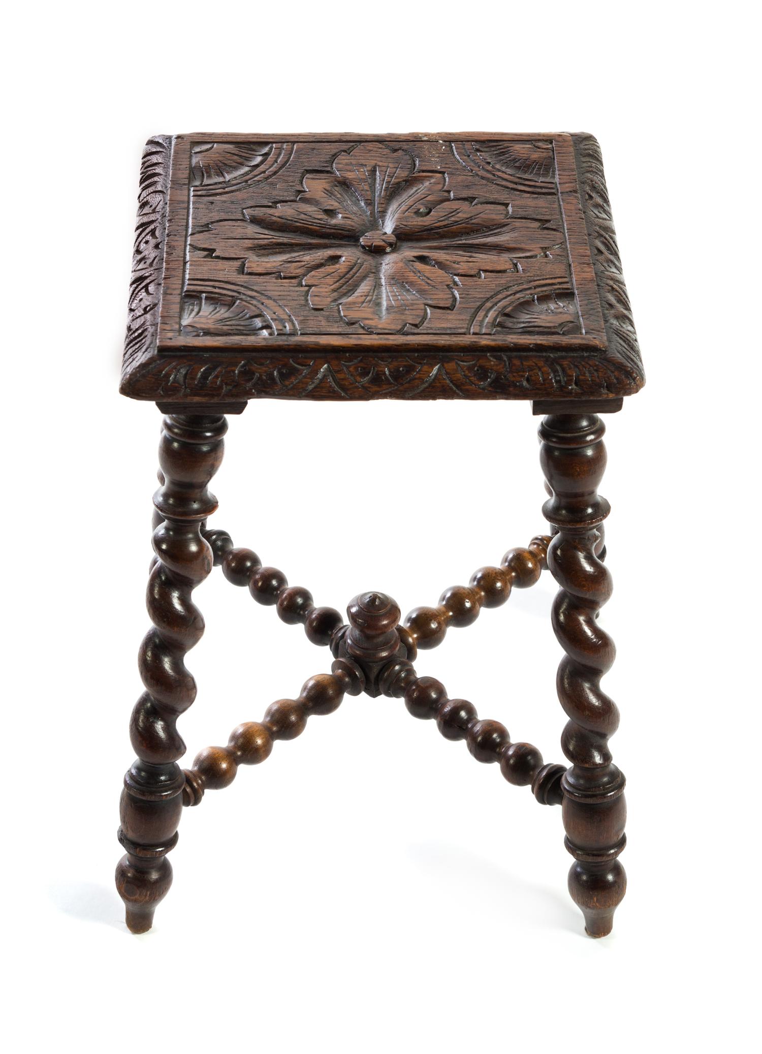 A Baroque Style Oak Stool Height 18 inches. — 20TH CENTURY