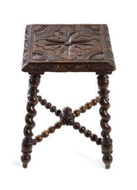 A Baroque Style Oak Stool Height 18 inches. — 20TH CENTURY