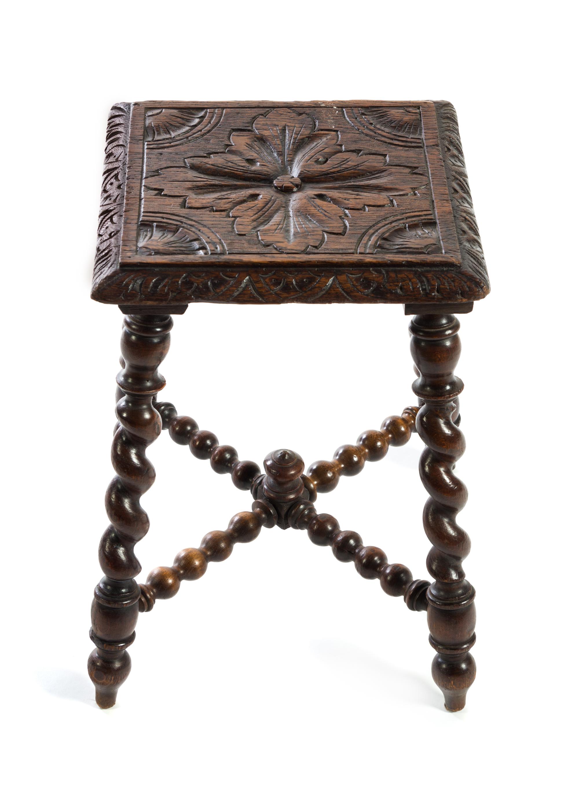 A Baroque Style Oak Stool Height 18 inches. — 20TH CENTURY