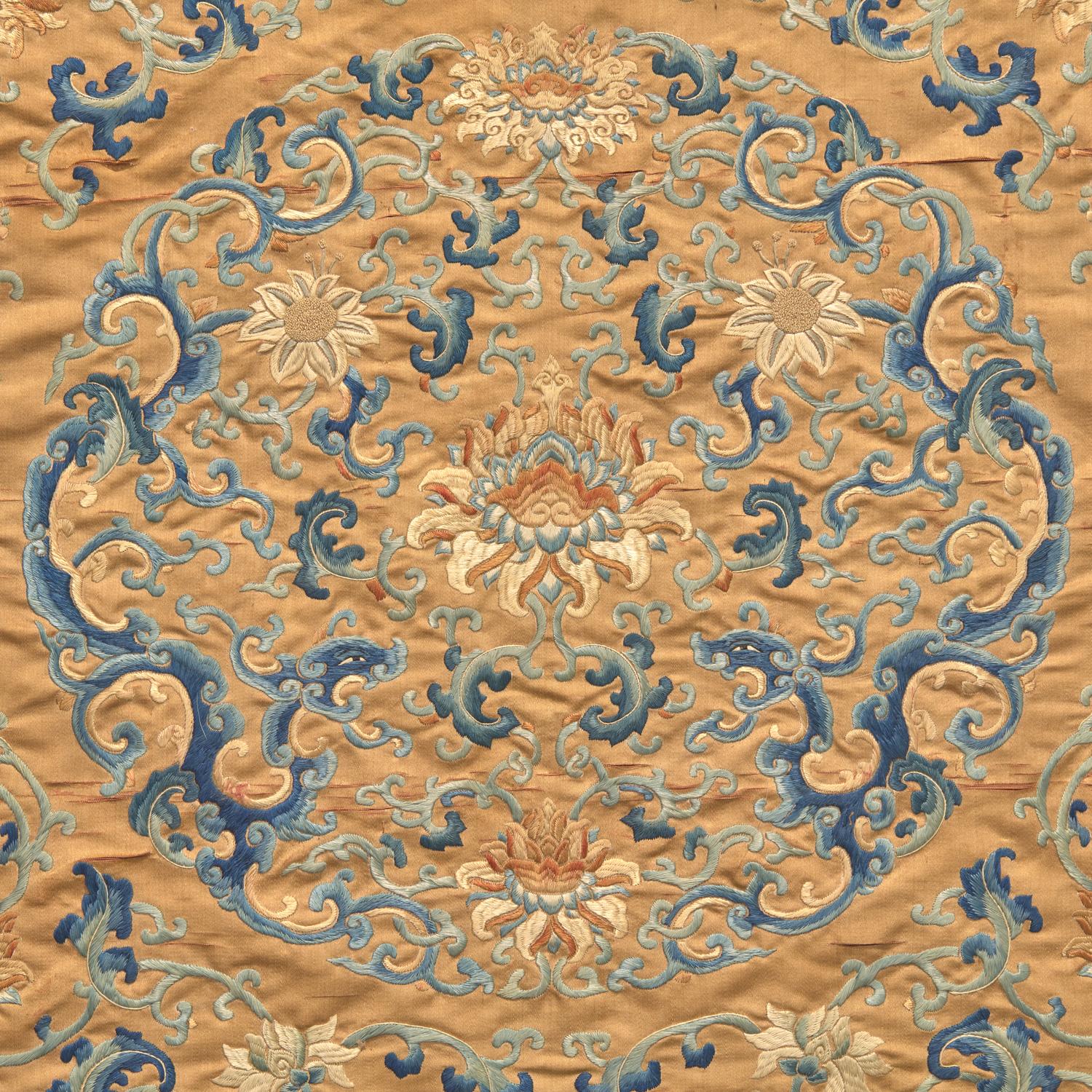 A Chinese Embroidered Silk Coverlet, Qing Dynasty, 18th/Early 19th Century 清中期 龍紋緞子織錦