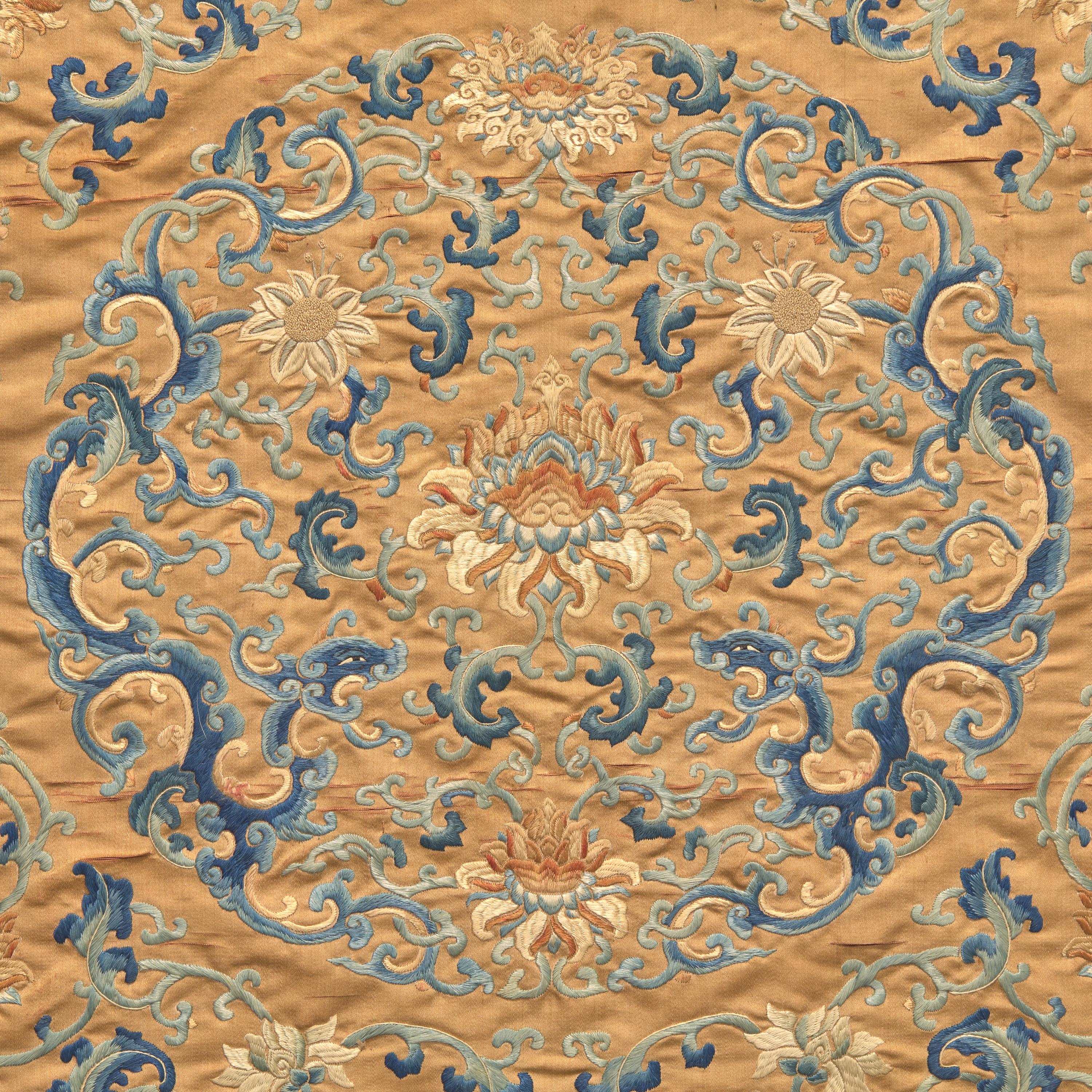 A Chinese Embroidered Silk Coverlet, Qing Dynasty, 18th/Early 19th Century 清中期 龍紋緞子織錦