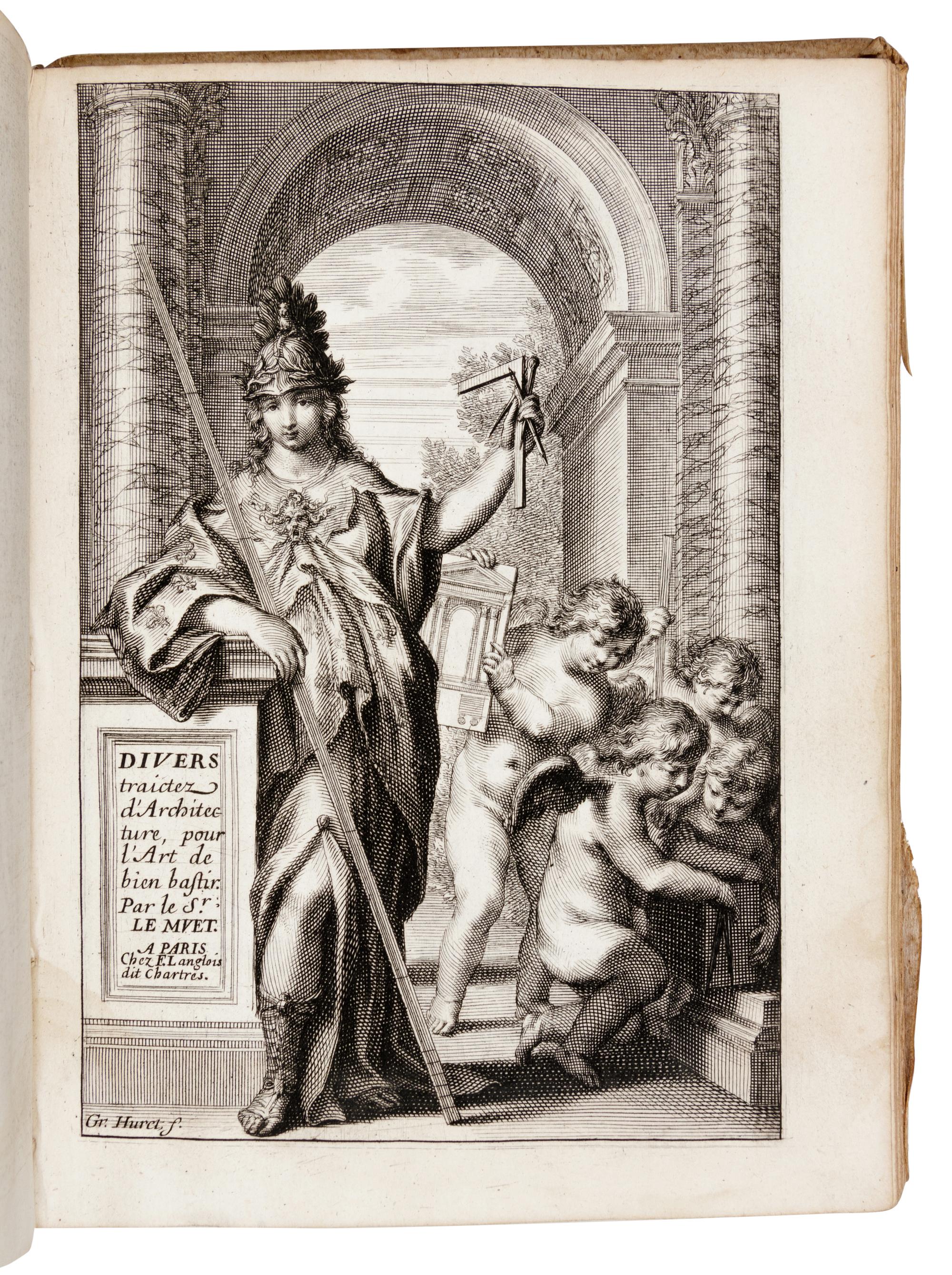 [ARCHITECTURE]. PALLADIO, Andrea (1518-1580). Traicte des cinq ordres d'architecture, desquels se sont seruy les Anciens. Traduit du Palladio augmente de nouvelles inventions pour l'art de bien bastir par le Sr. Le Muet . Paris: F. Langlois, 1645.