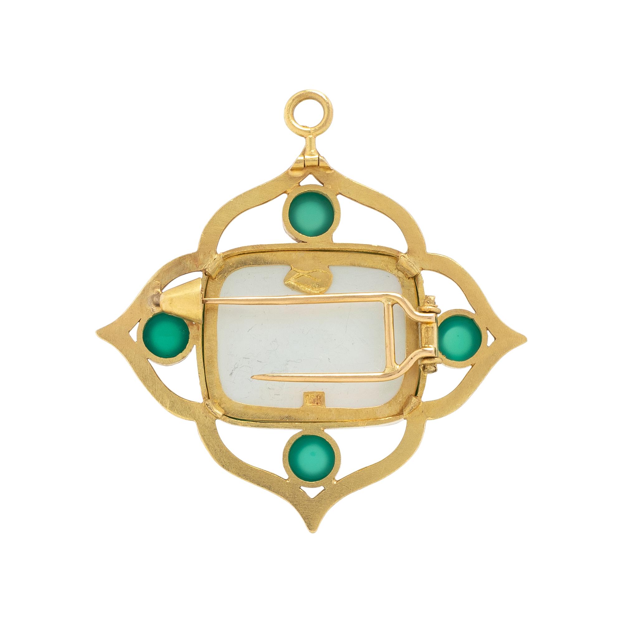 ELIZABETH LOCKE, VENETIAN GLASS, MOTHER-OF-PEARL, CHRYSOPRASE, AND YELLOW GOLD INTAGLIO BROOCH PENDANT