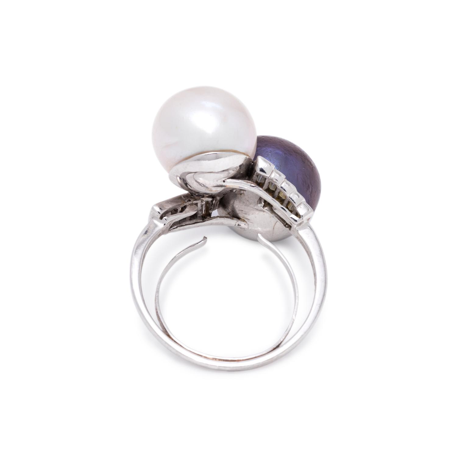 CULTURED TAHITIAN, SOUTH SEA PEARL AND DIAMOND RING