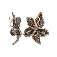SILVER-TOPPED GOLD, DIAMOND AND COLORED DIAMOND FLOWER EARCLIPS