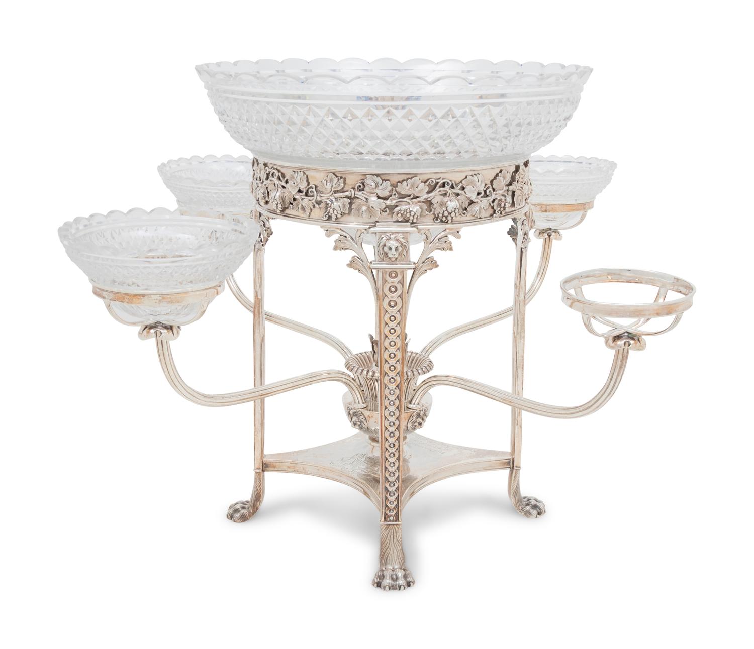 A George III Silver and Cut-Glass Epergne