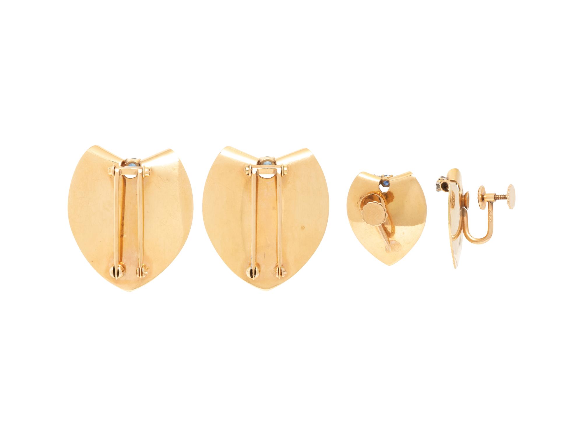 RETRO, SAPPHIRE, DIAMOND, AND YELLOW GOLD SET