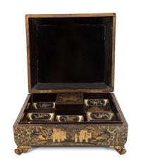 An English Chinoiserie Black and Gilt Laquer Game Box