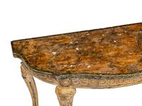 A Pair of Italian Gilt and Silvered Faux Marble-Top Console Tables