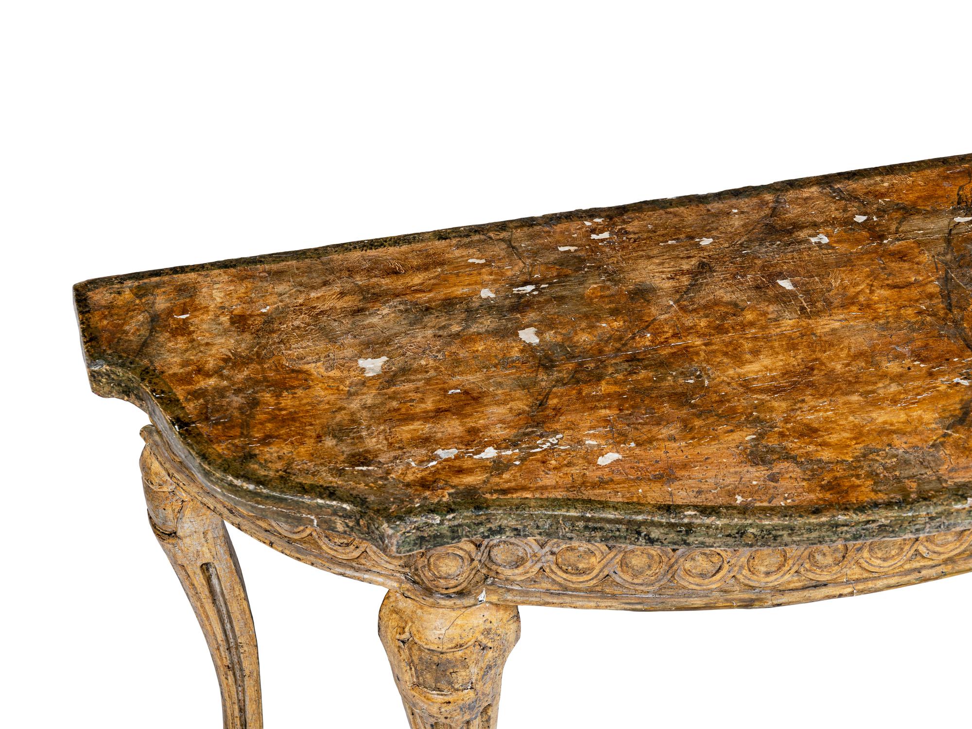 A Pair of Italian Gilt and Silvered Faux Marble-Top Console Tables