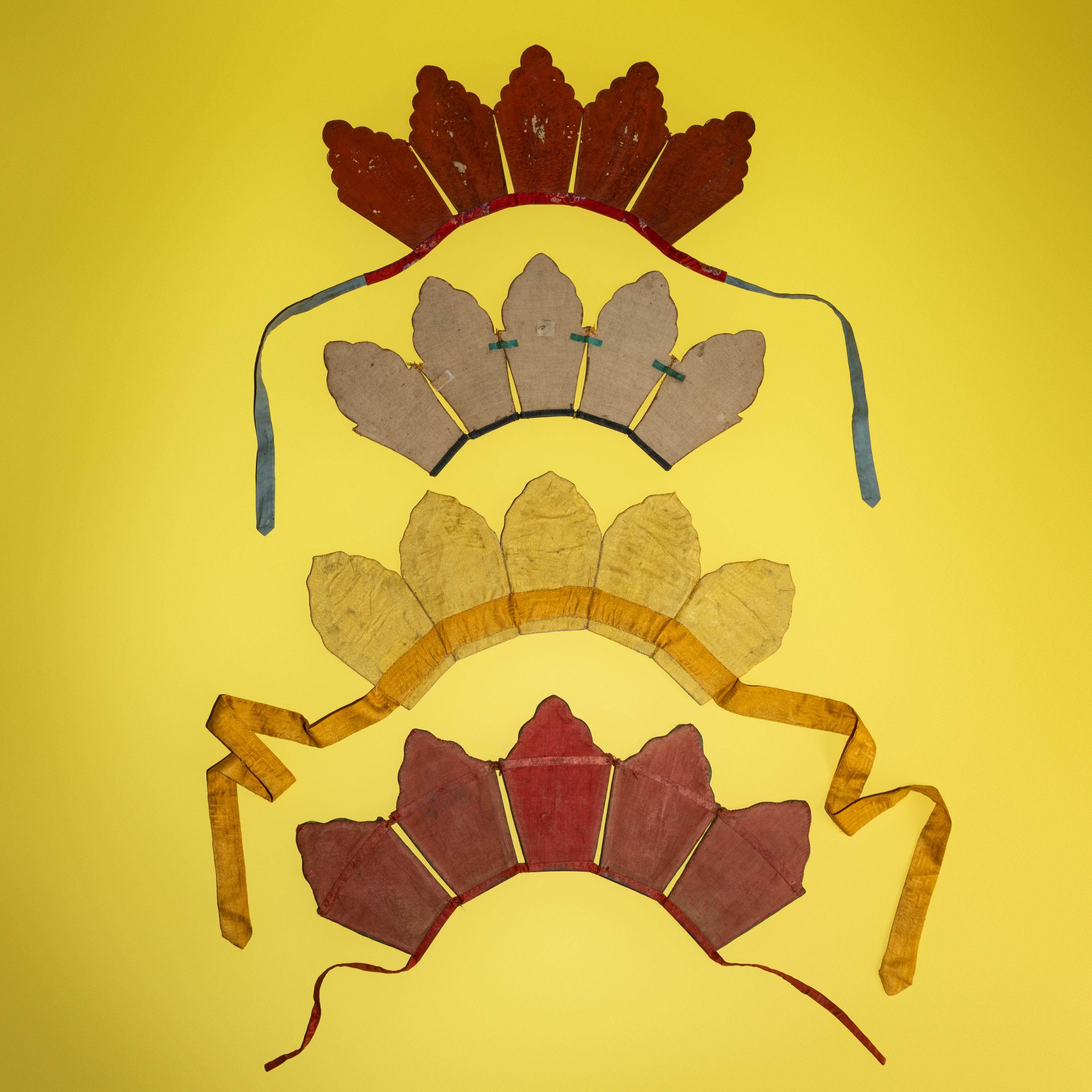 Four Chinese and Sino-Tibetan Five-Pointed Ritual Diadems, Wufoguan , 19th Century — 清晚期 五佛冠四種