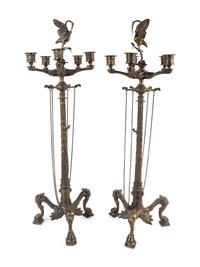 A Pair of French Bronze Six-Light Candelabra — 19TH CENTURY