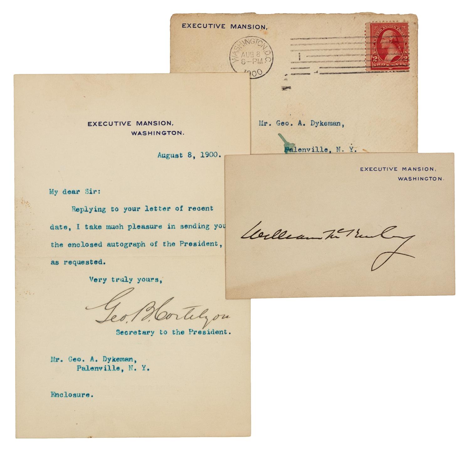 McKINLEY, William (1843-1901), President. Signature ("William McKinley"), as President. 69 x 110 mm, on Executive Mansion card.