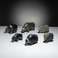 Inuit Carved Soapstone Muskoxen Herd