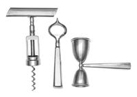 A Three-Piece Silver Mounted Cocktail Set, John Hasselbring, Brooklyn, NY, 20th Century, comprising a corkscrew, a bottle opener and a