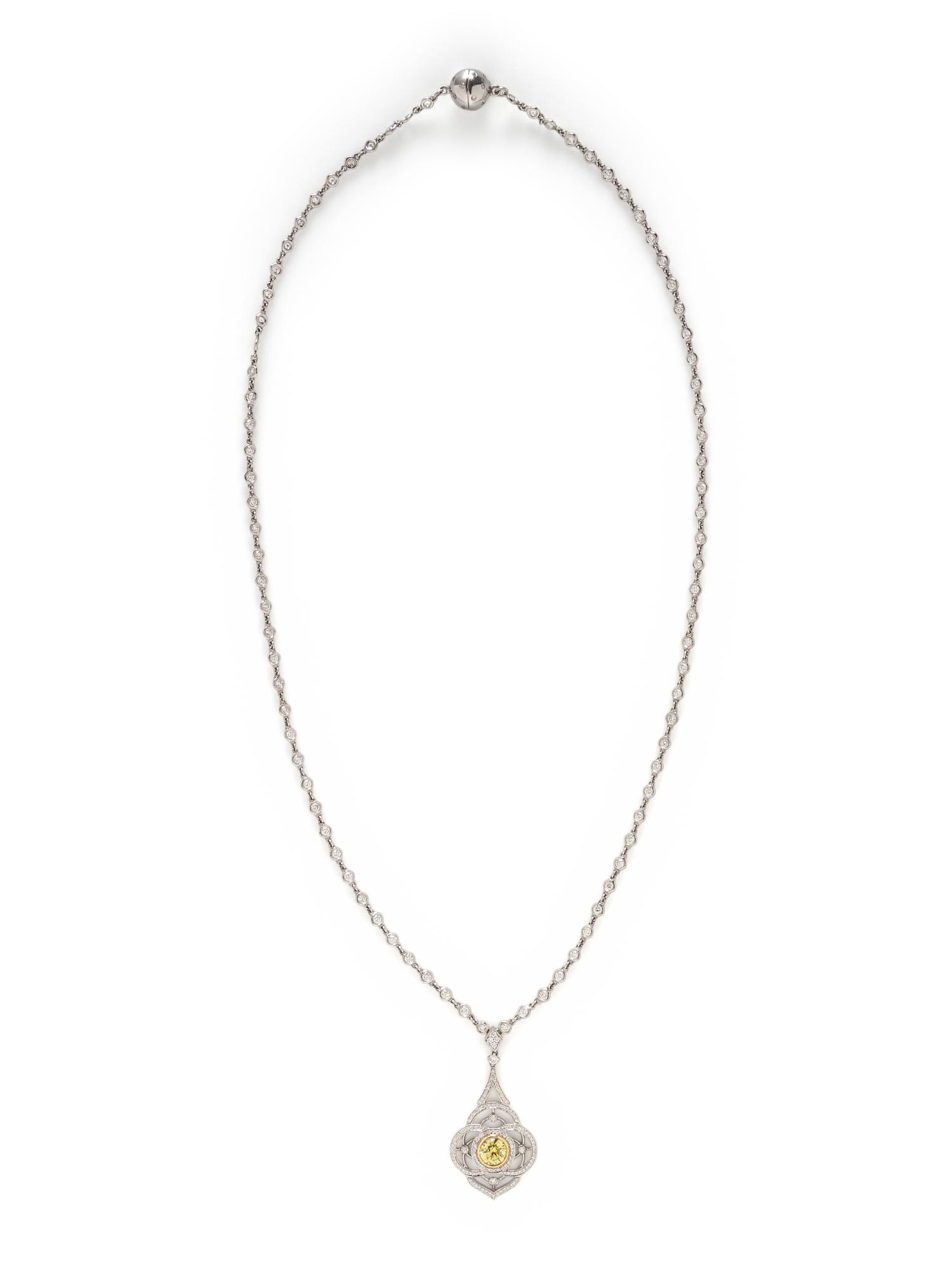 FANCY INTENSE YELLOW DIAMOND AND DIAMOND NECKLACE
