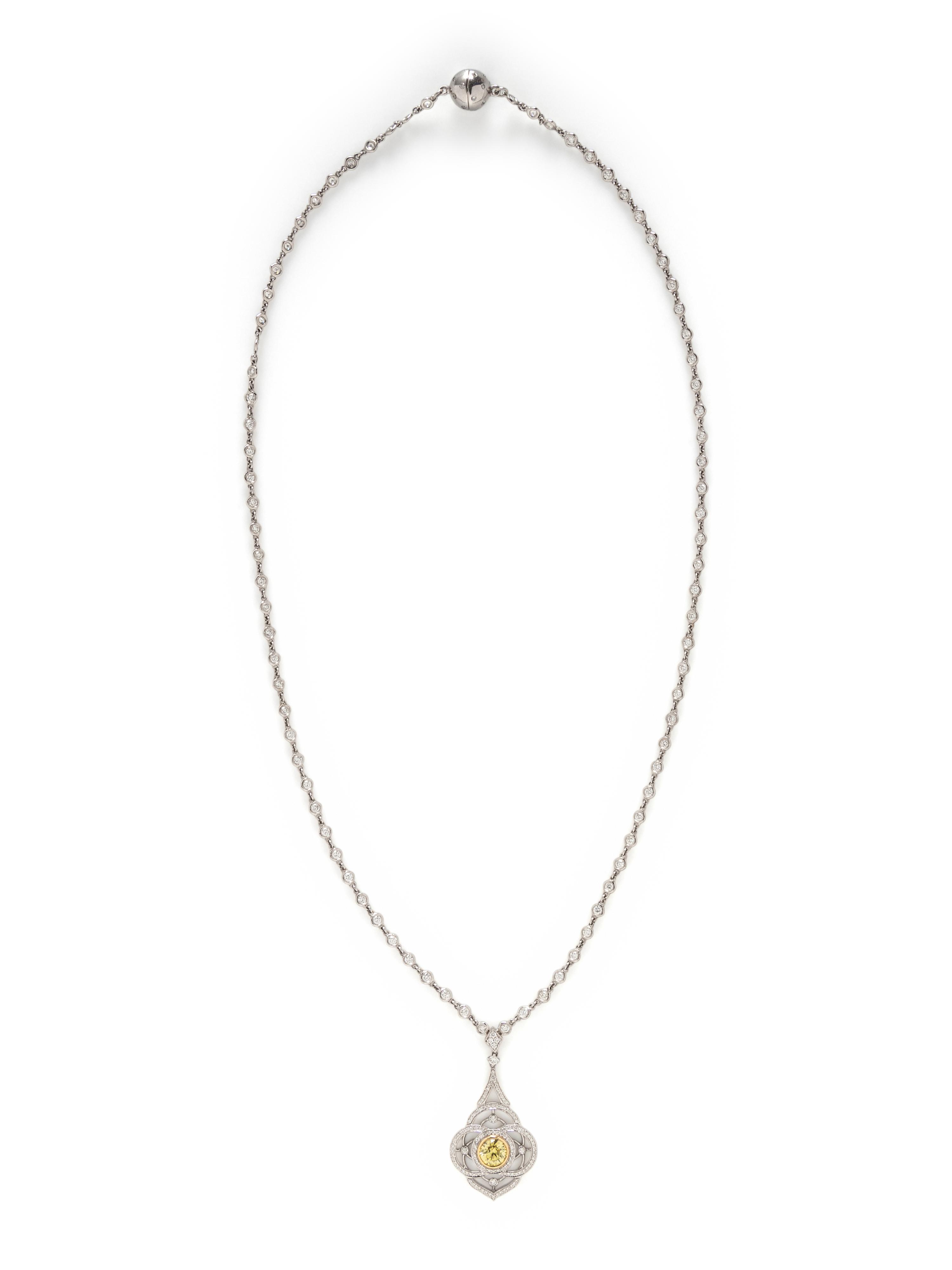 FANCY INTENSE YELLOW DIAMOND AND DIAMOND NECKLACE