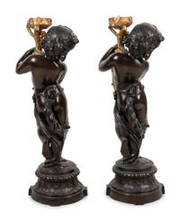A Pair of Gilt and Patinated Metal Figural Torchères After Auguste Moreau