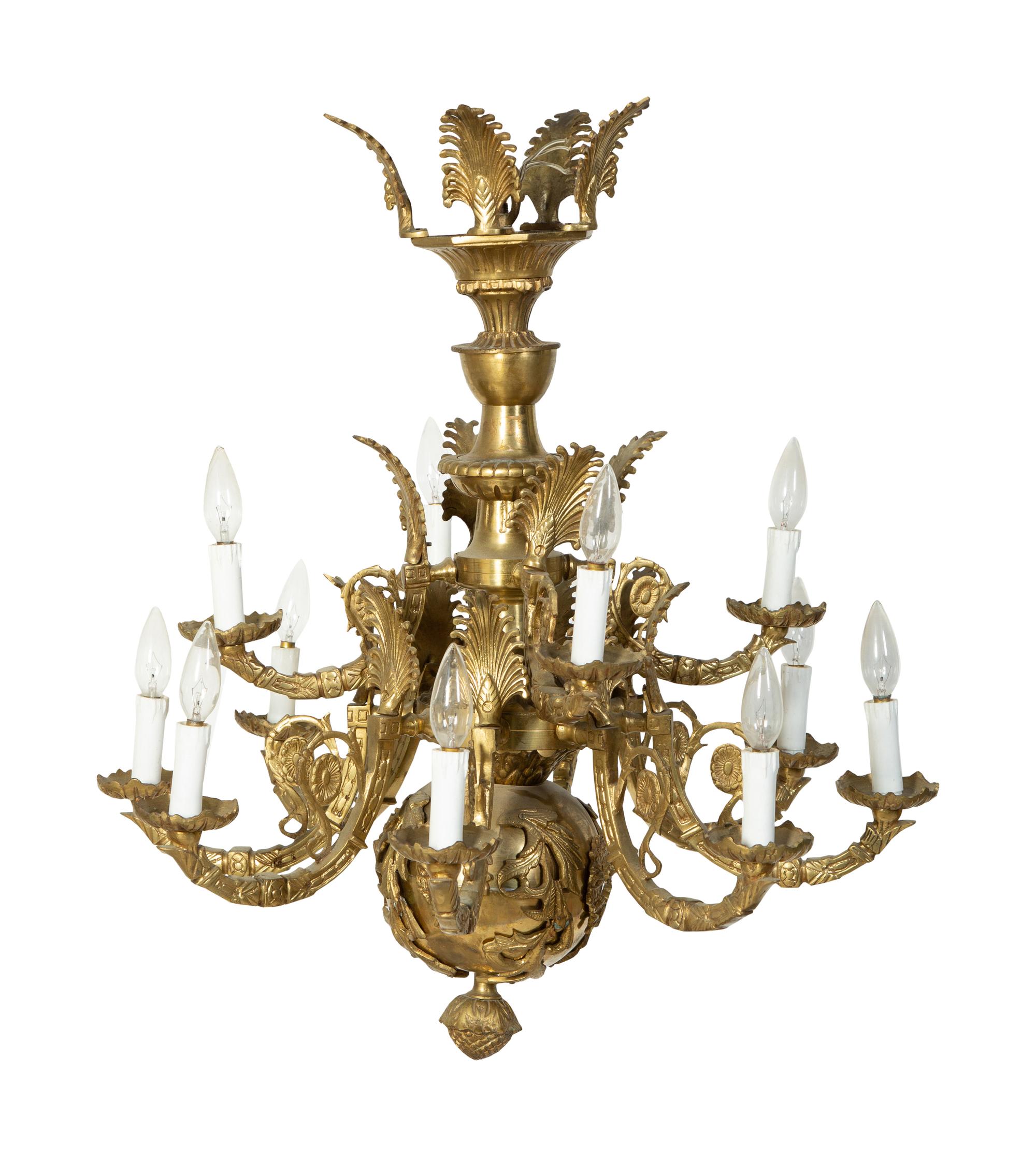 A French Empire Style Gilt Bronze Twelve-Light Chandelier — 20TH CENTURY
