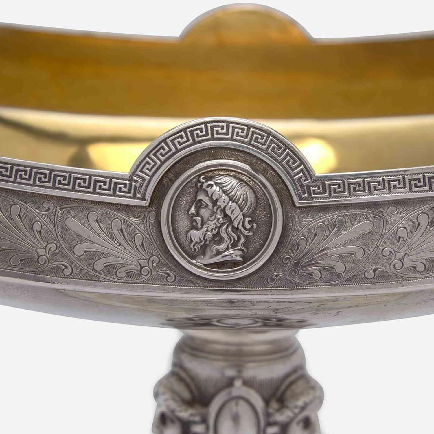 A Neoclassical coin silver centerpiece Gorham Mfg. Co., Providence, RI, retailed by J.E. Caldwell & Co., Philadelphia, PA, circa 1865-1871