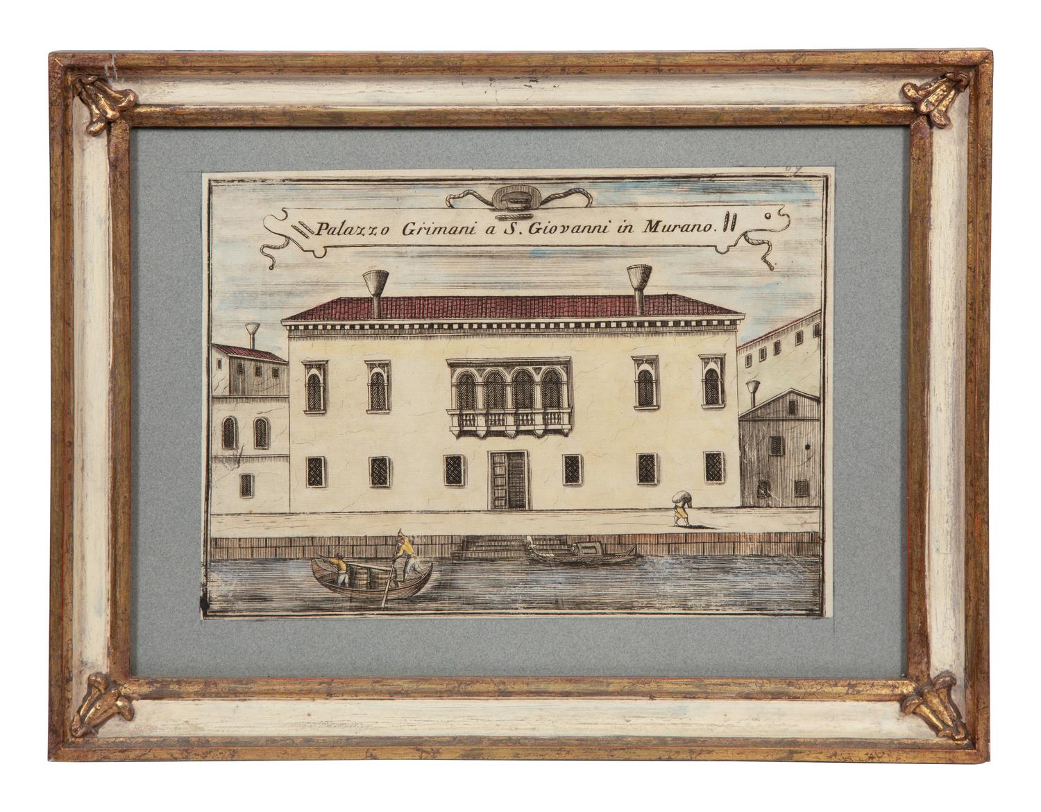 A Set of Nine Italian Hand-Colored Engravings Depicting Venetian Palaces
