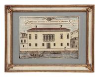 A Set of Nine Italian Hand-Colored Engravings Depicting Venetian Palaces