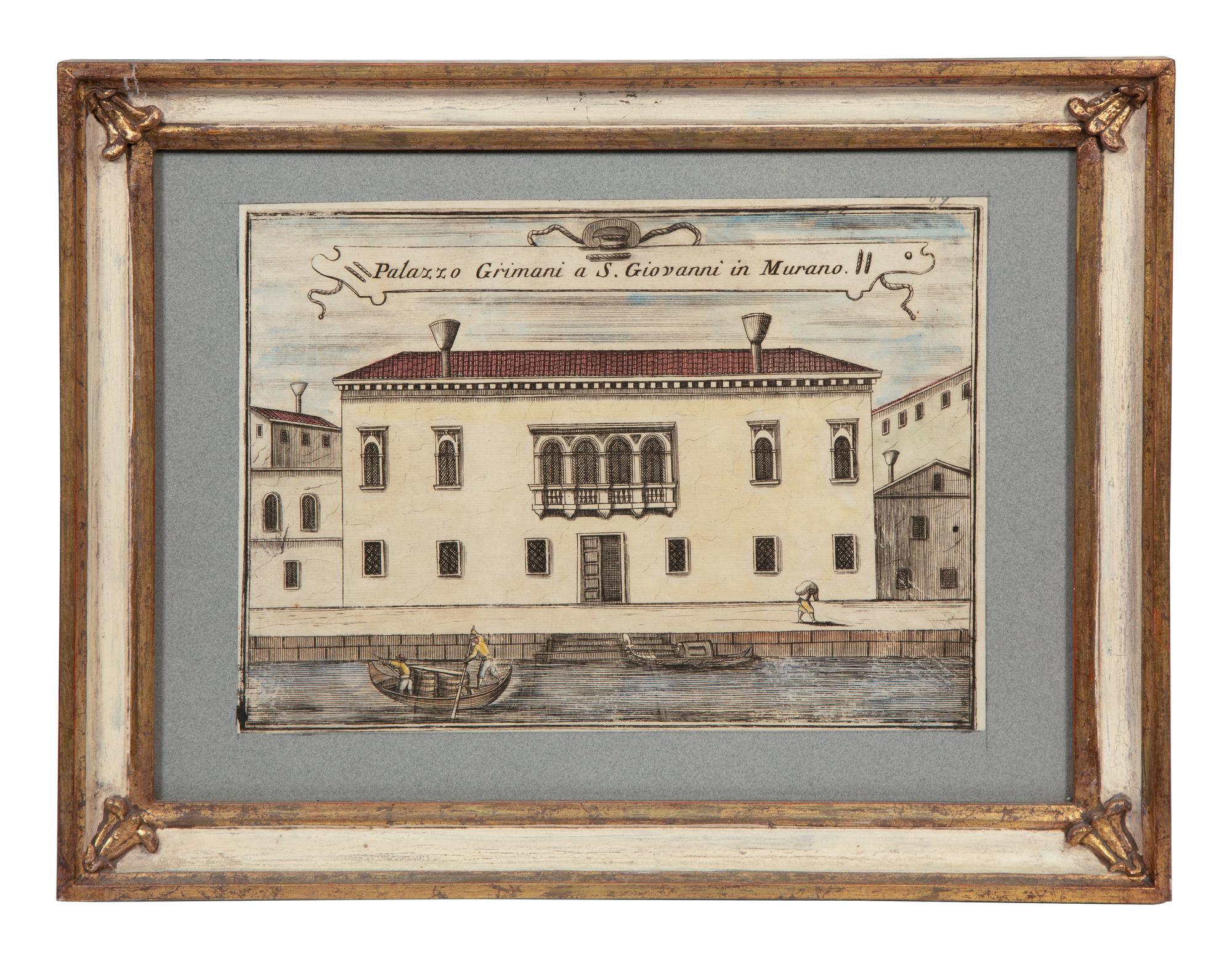 A Set of Nine Italian Hand-Colored Engravings Depicting Venetian Palaces