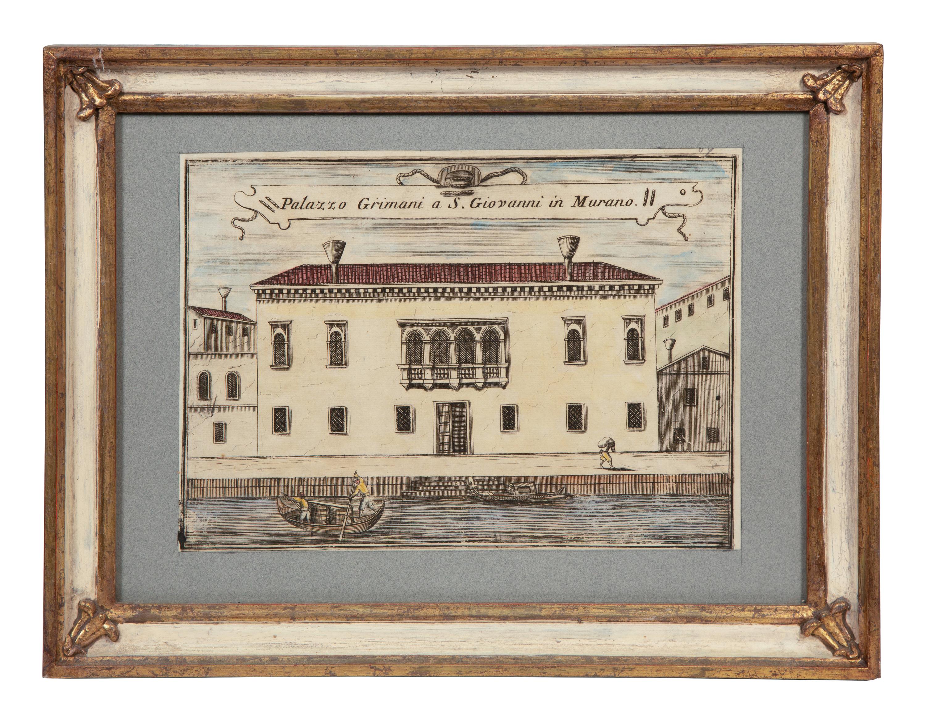 A Set of Nine Italian Hand-Colored Engravings Depicting Venetian Palaces