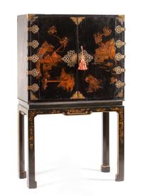 A George II Style Lacquered Cabinet on Stand Height overall 64 x width 38 x depth 19 inches. — LATE 18TH/EARLY 19TH CENTURY