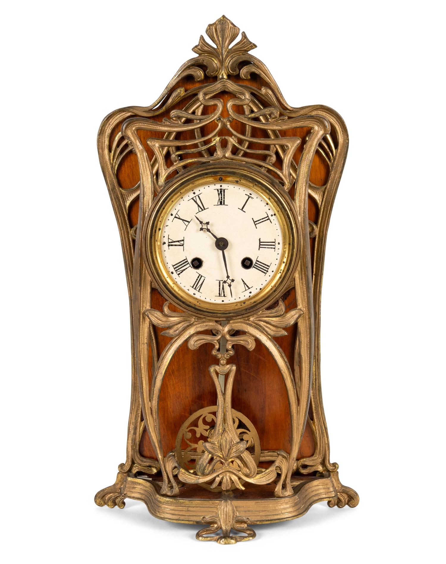 An Art Nouveau Gilt Bronze Mantel Clock