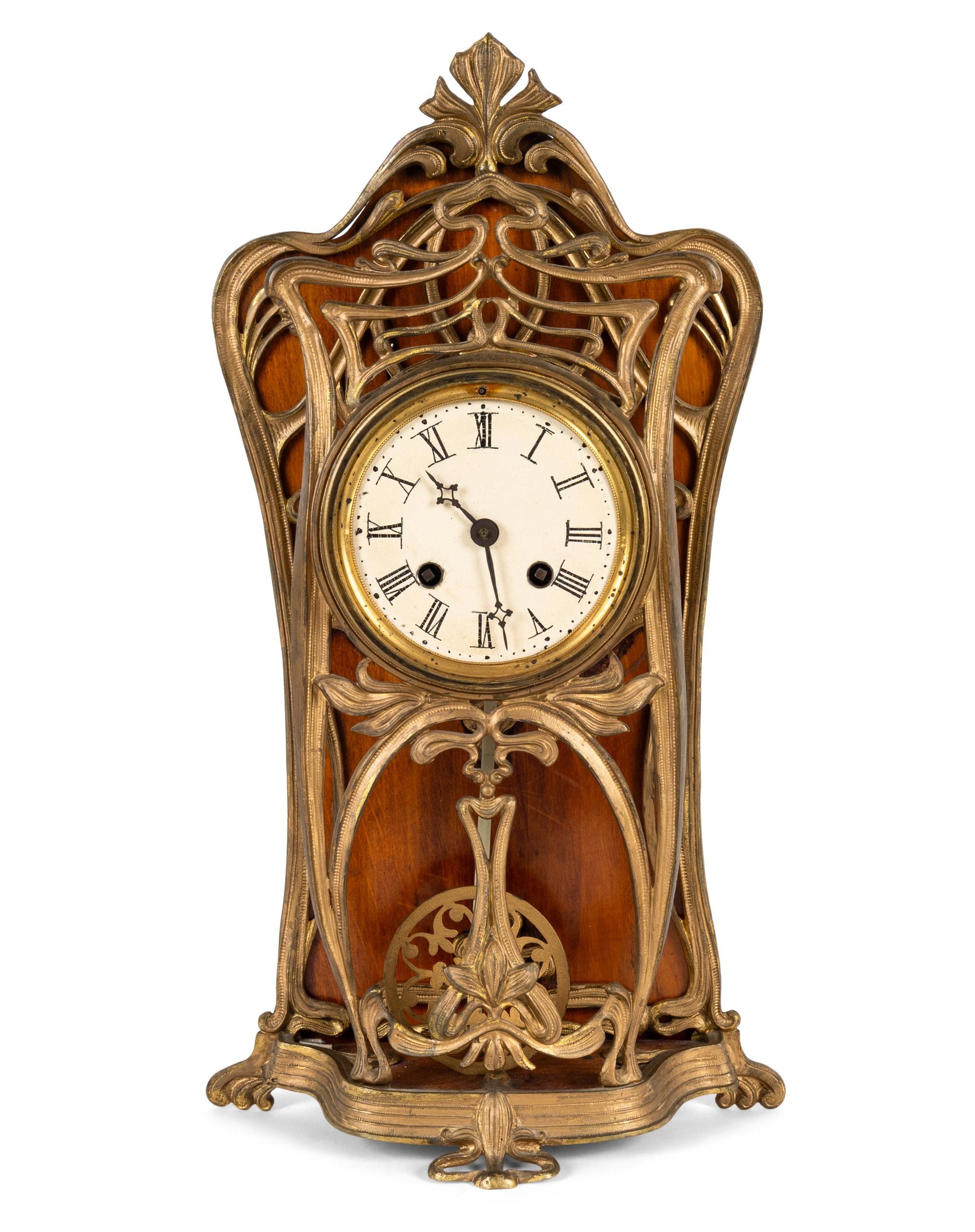 An Art Nouveau Gilt Bronze Mantel Clock