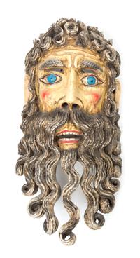 A Mexican Polychromed and Carved Wood Mask Height 17 3/4 inches
