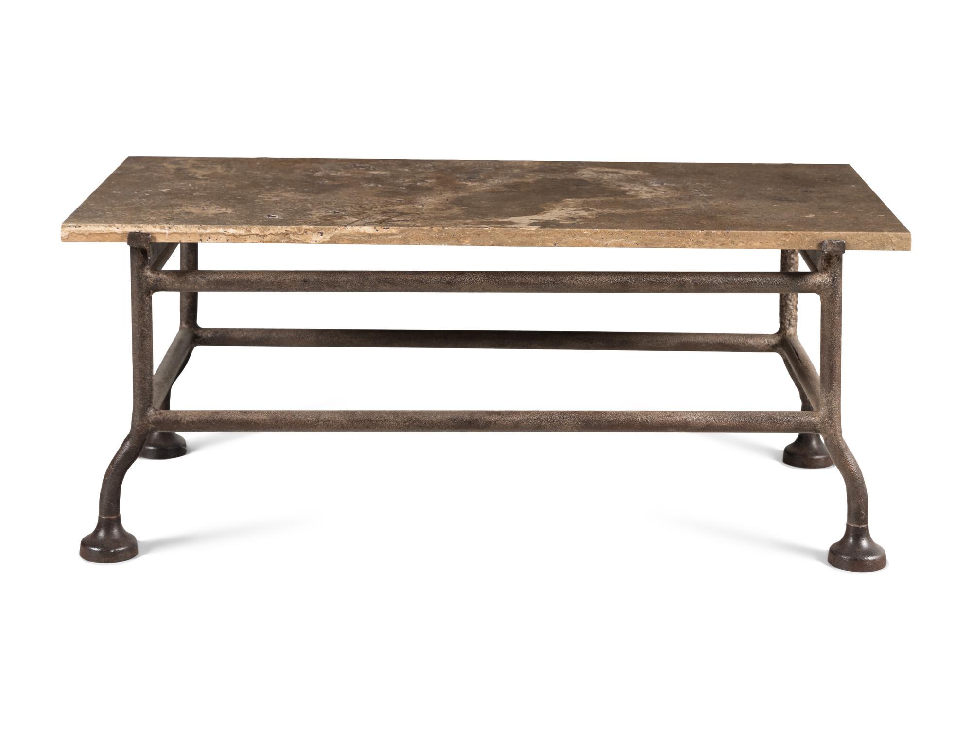 A Contemporary Cast Metal Stone-Top Cocktail Table