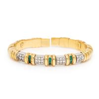 Set of Multigem and Yellow Gold Bangle Bracelets