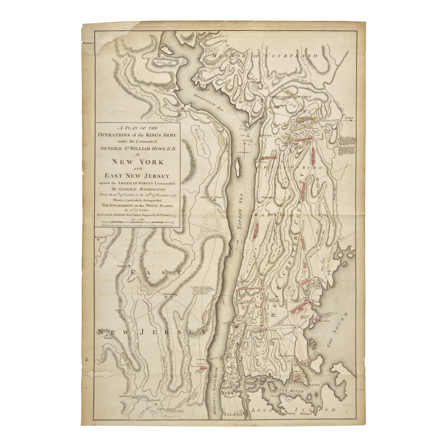 [American Revolution] Faden, William, and Claude Joseph Sauthier. A Plan of the Operations of the King’s Army under the Command of General Sr. William Howe, K.B. in New York and East New Jersey, against the American Forces Commanded By General Washington...
