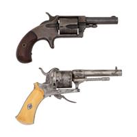 Belgian Turn-Off Pistol in Display Case and Two Pocket Cartridge Revolvers