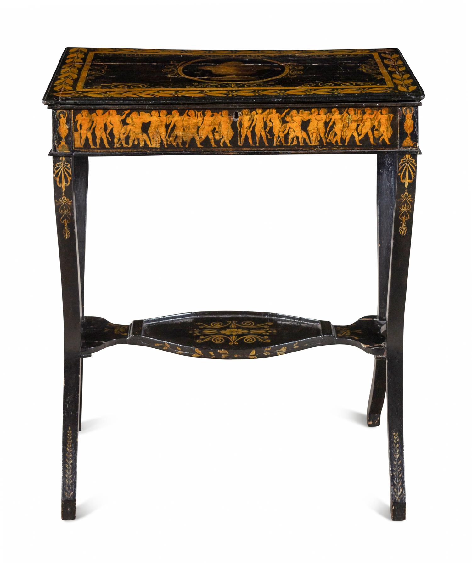 A Northern European Painted and Penwork-Decorated Work Table