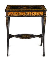 A Northern European Painted and Penwork-Decorated Work Table