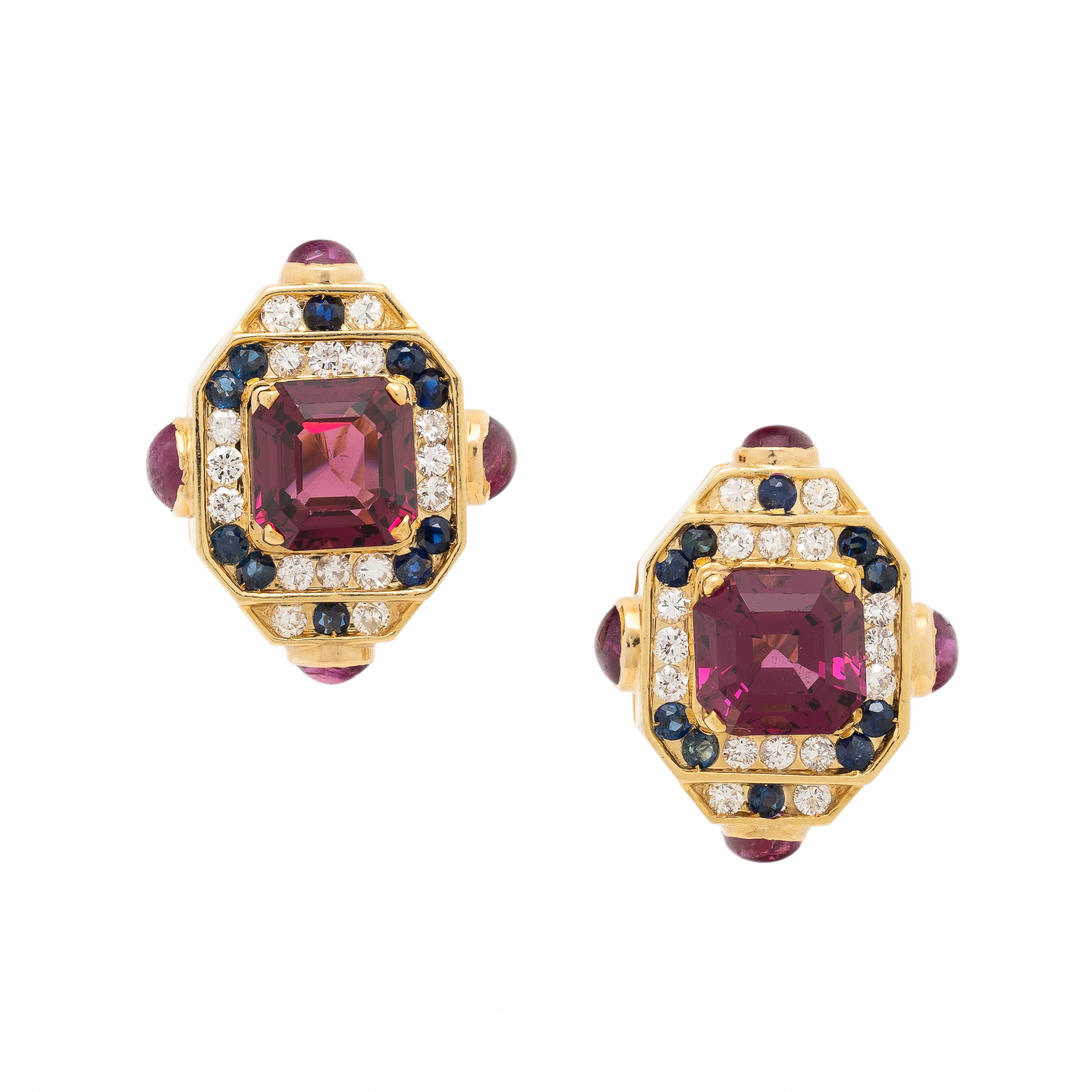 YELLOW GOLD AND MULTIGEM EARRINGS