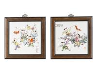 A Pair of Chinese Enameled Porcelain Hanging Panels