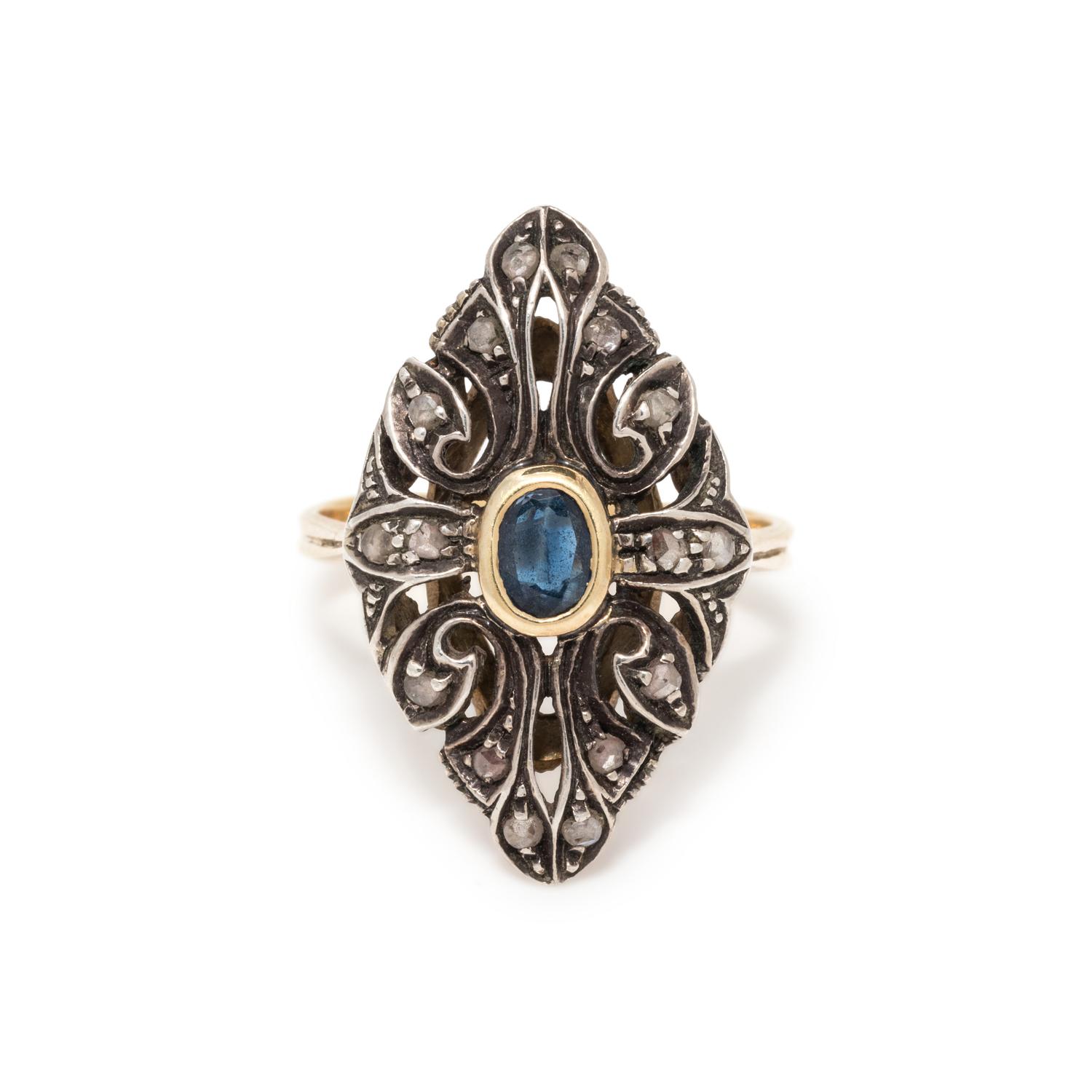 ANTIQUE, SAPPHIRE AND DIAMOND RING