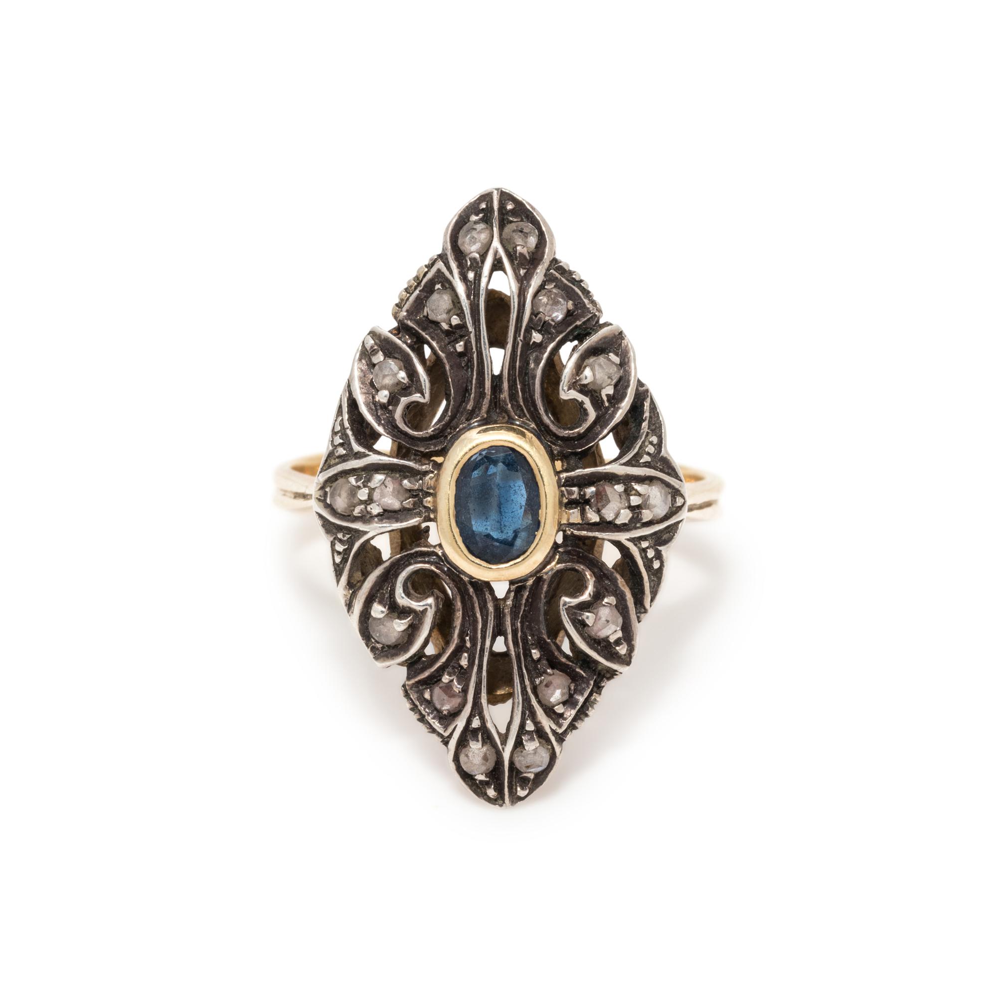 ANTIQUE, SAPPHIRE AND DIAMOND RING