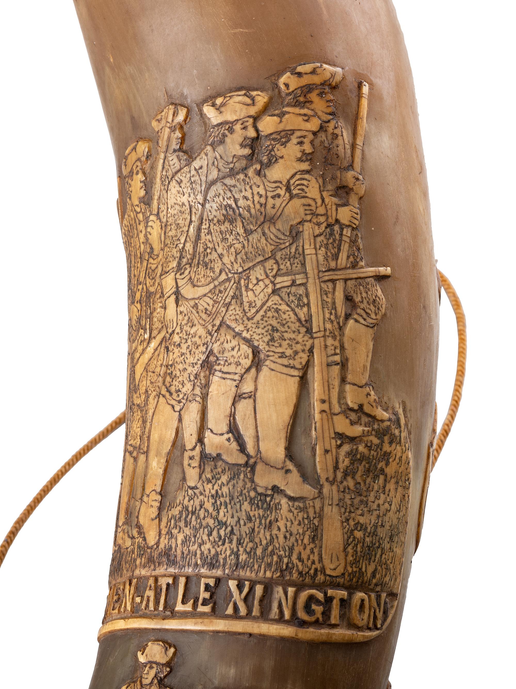 [REVOLUTIONARY WAR]. Mexican hunting horn commemorating the Battle of Lexington.