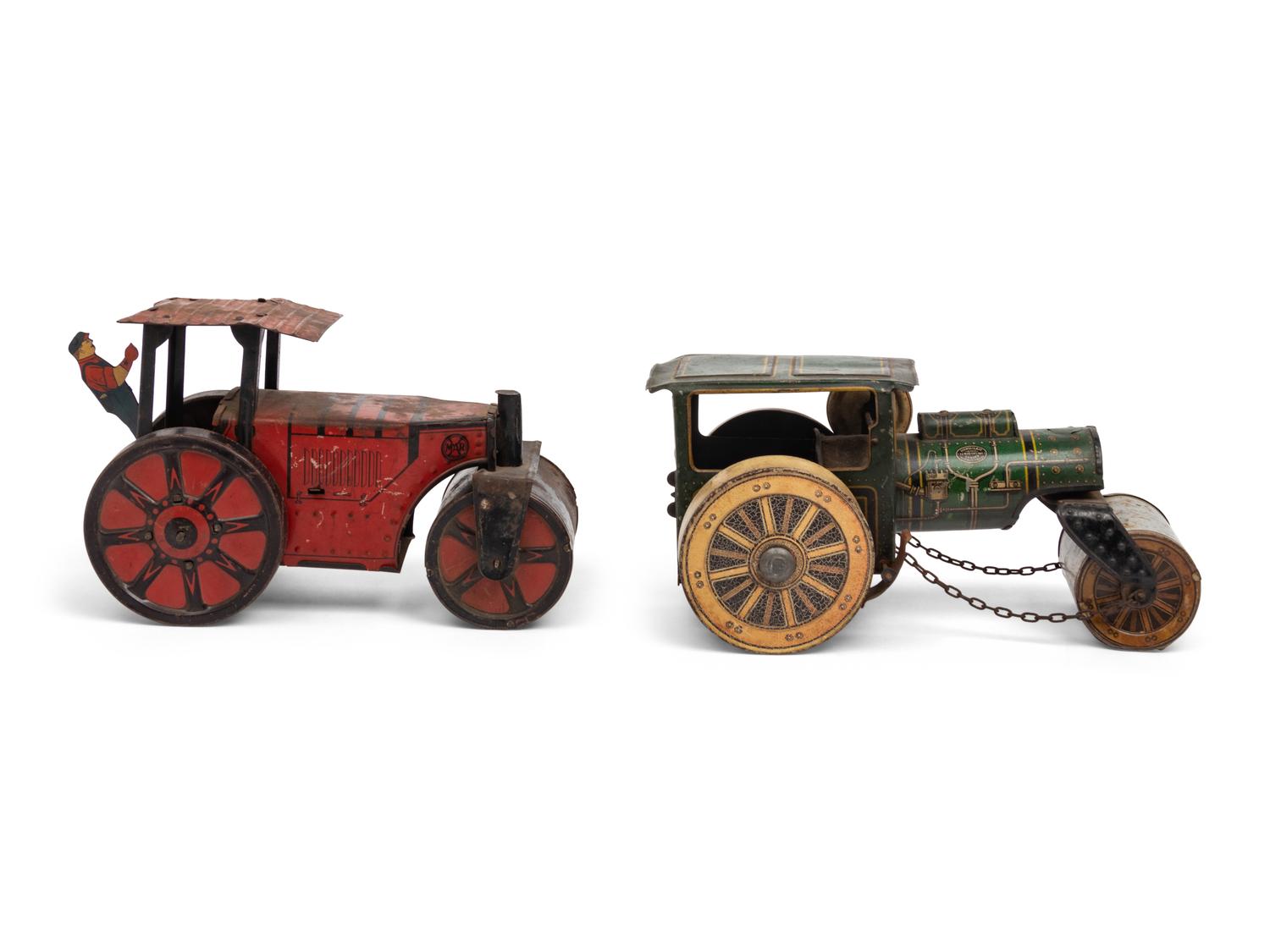 Two Tin Lithograph Road Roller Toys