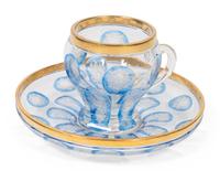 A Bohemian Cobalt Cut-to-Clear Glass Teacup and Saucer