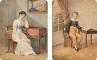 A Pair of English Watercolor and Gouache Portraits