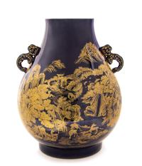 A Large Chinese Gilt Decorated Blue Ground 'Deer' Vase Height 19 1/2 inches. — 20TH CENTURY