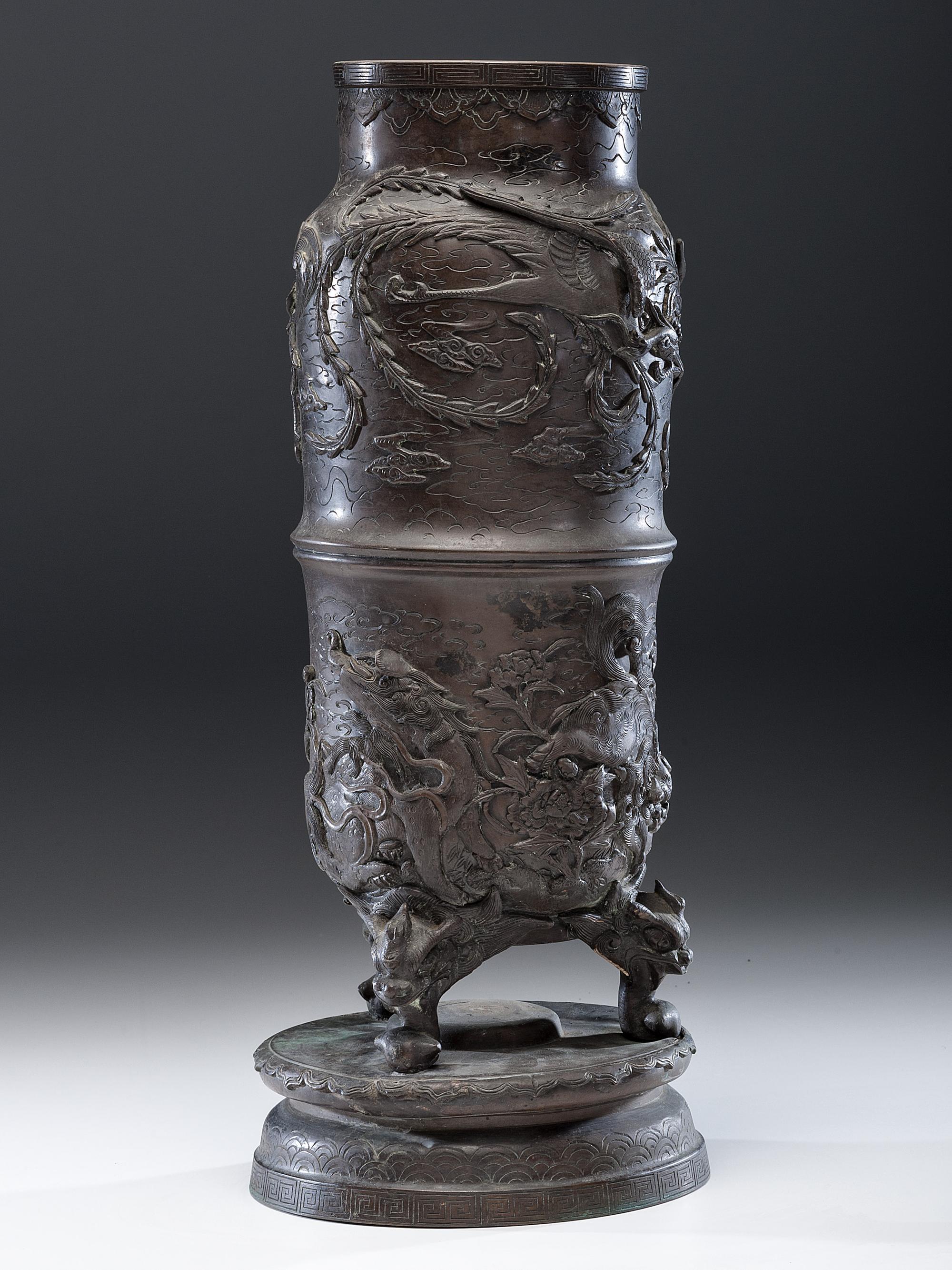 A Japanese Qilin, Phoenix, and Lion Bronze Urn