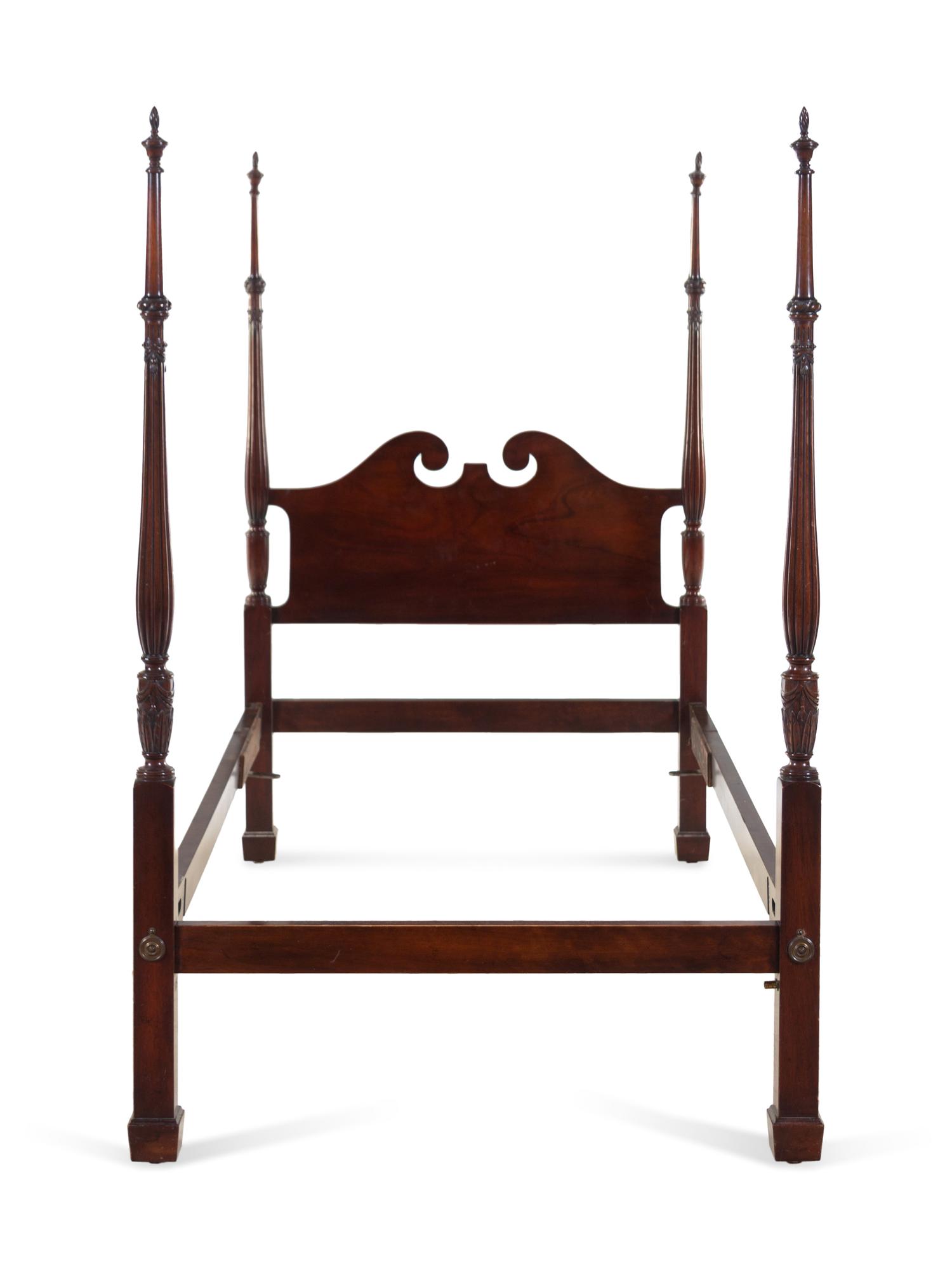A Pair of Chippendale Style Carved Mahogany Four Post Tested Twin Beds