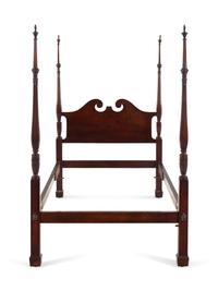 A Pair of Chippendale Style Carved Mahogany Four Post Tested Twin Beds